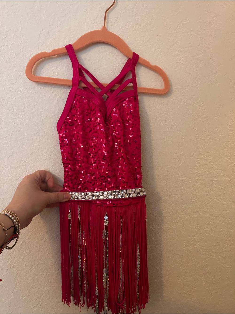 Girls Fuchsia Flapper Sequin Fringe Dance Costume